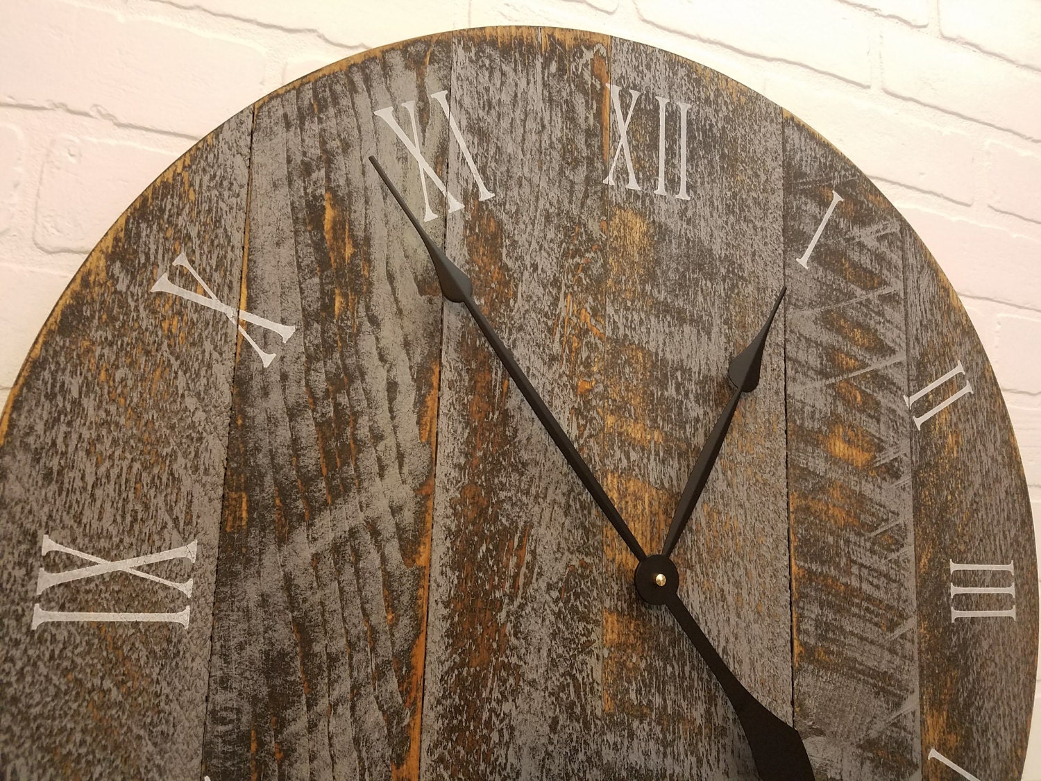 24 Large rustic wall clock made from rough cut lumber