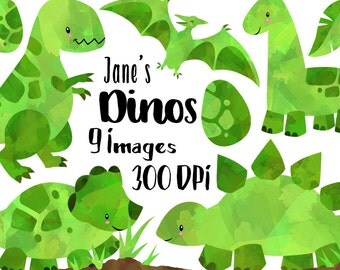 Watercolor Dinosaurs Clipart - Green Dinosaur Download - Instant Download - T-Rex Brontosaurus - Triceratops - Stegosaurus