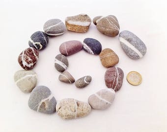 Reserved for A.h.* 17 colourful stripy Sea Pebbles from Paros island, Greek beach stones, raw coloured pebbles, beach stones supply #BS022#