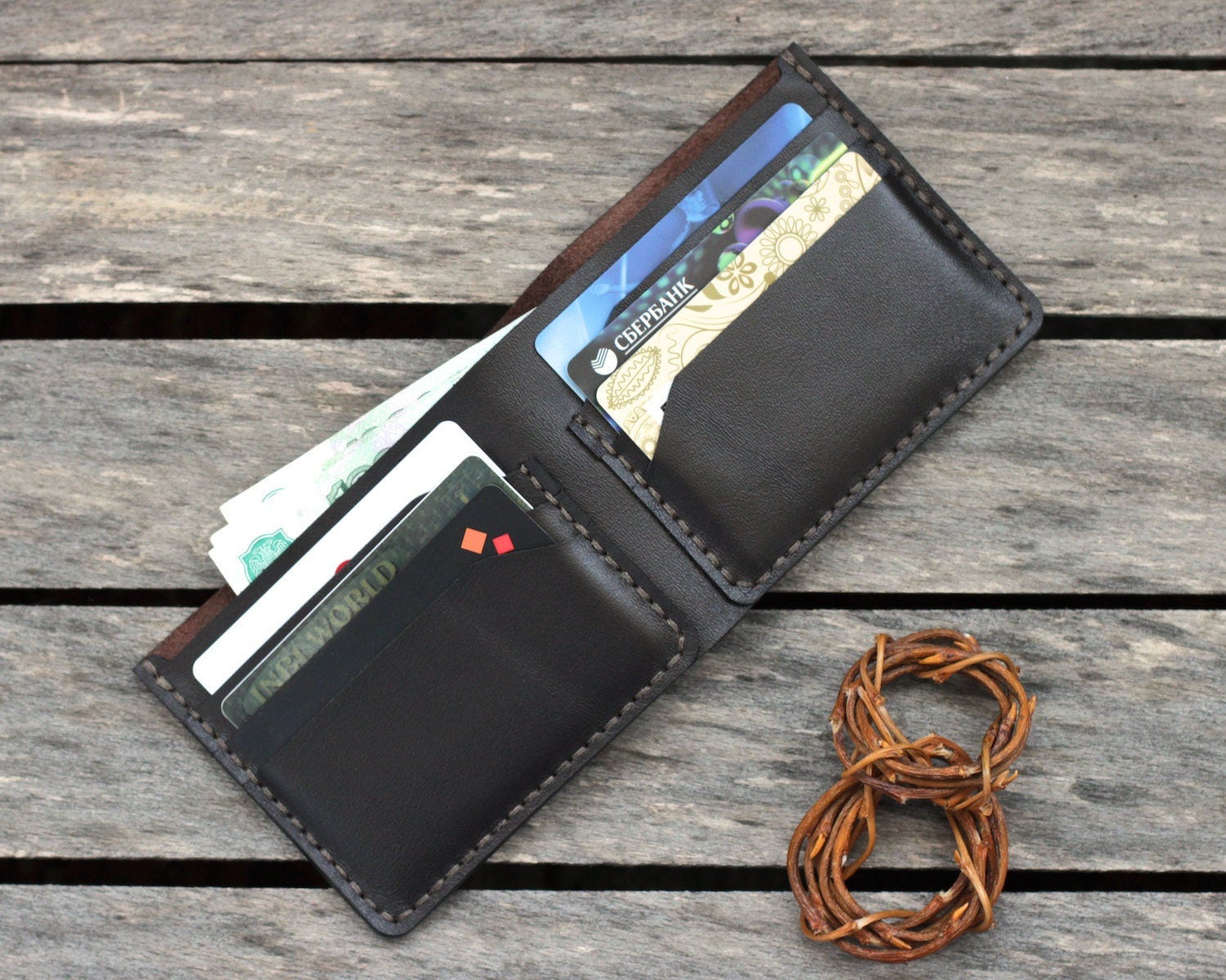 Mens leather wallet minimalist mens wallet travel leather