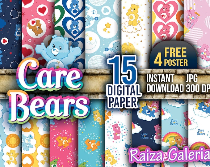 AWESOME Care Bears Digital Paper. Instant Download - Scrapbooking - Care Bears Printable Paper Craft!