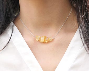 Natural Citrine Necklace, Raw Yellow Quartz Citrine Bar,925 Sterling Silver/Yellow Gold Jewelry,November Birthstone, Scorpio Zodiac Gift Her