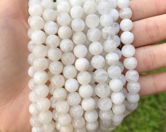 8mm Moonstone AB Quality White Gemstone Mala Bead Supply Genuine Gemstone Semi Precious Smooth Glossy Round