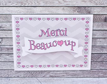 Merci Beaucoup Thank You Cards / Single or Pack Thank You Cards (021)