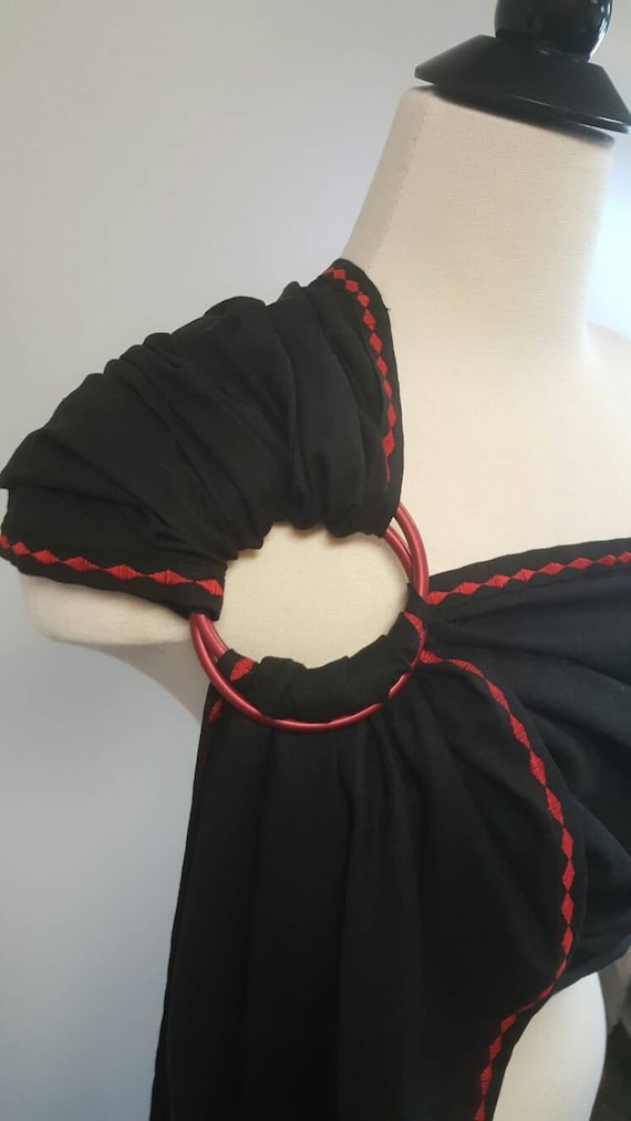 Black and red ring sling, wrap carrier, baby wearing, baby carrier, 'maya' style sling, shower gift, boy girl