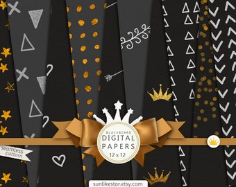Chalkboard Digital Background: Gold Foil Digital Papers, Scrapbook Paper, gold foil texture, chalk board background, scrapbook, doodle paper