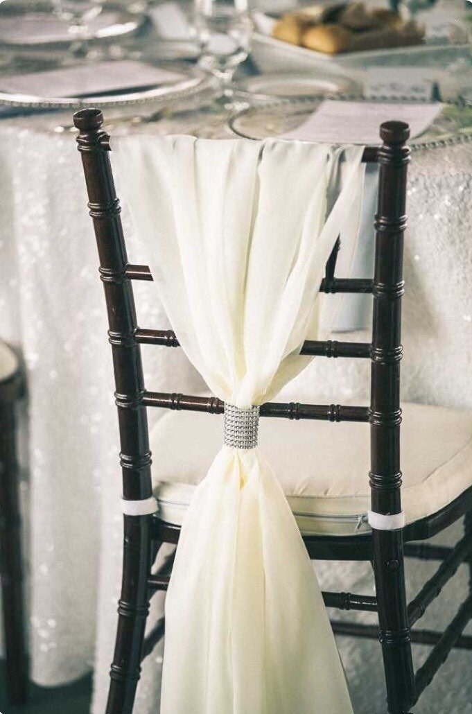 Romantic white chiffon chiavari chair sash chair cover