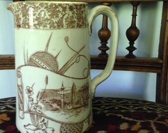 Brown and White Transferware pitcher