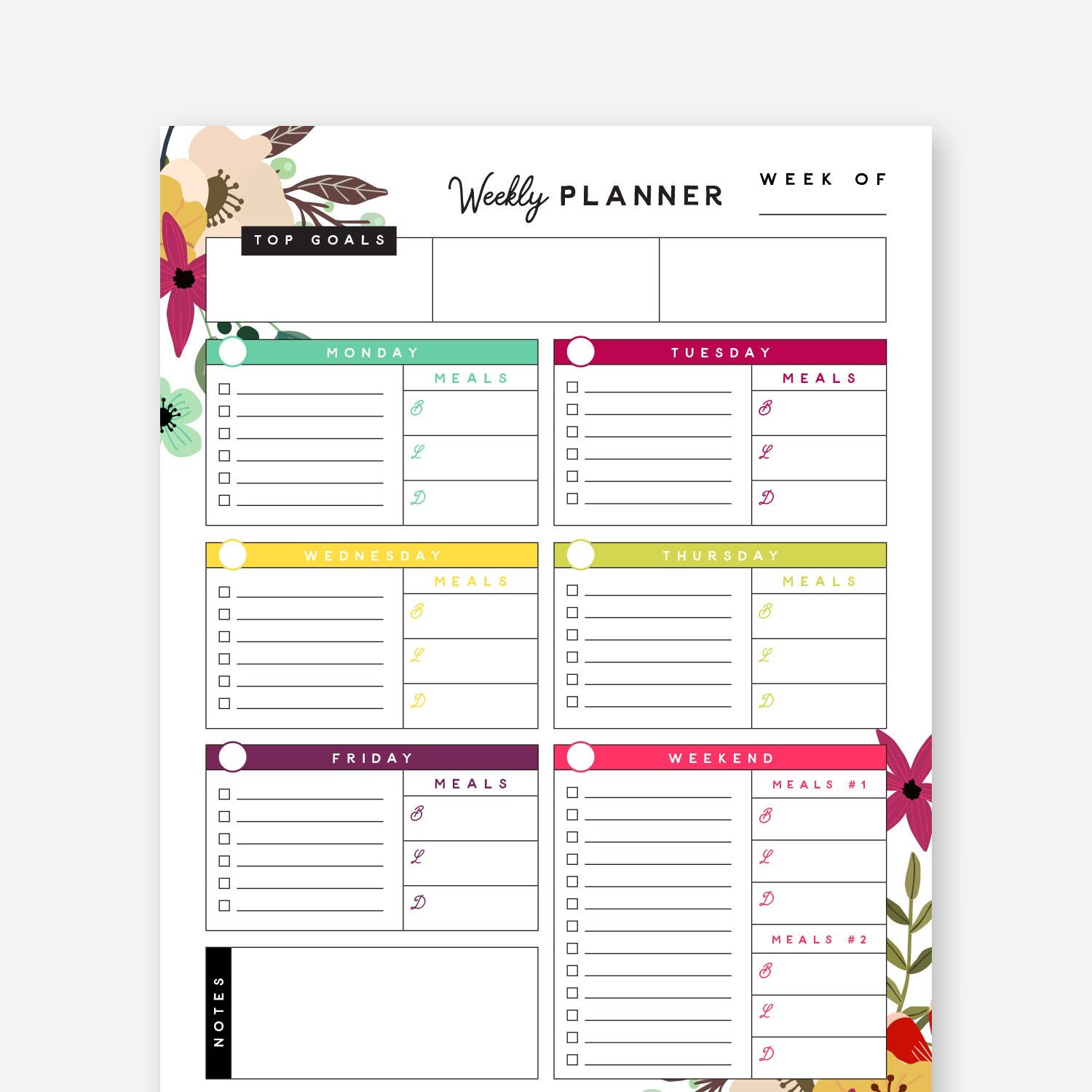 Floral Weekly Planner printable PDF Printable weekly planner