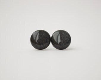 Black Stud Earrings - BLACK PEARL - black earrings - Surgical steel posts.