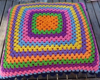 Pillow, velvet and knitted crochet granny made handmade multicolored deco 70 70 years s or Gypsy mint condition