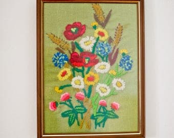 Vintage Floral Needlepoint Wall Hanging