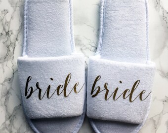 Gold Bride Slippers for Getting Ready, Bridal Showers