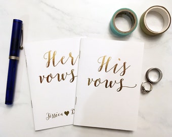 Vows Notebooks - White, Kraft or Black with Gold, Rose Gold or Silver Foil (2 notebooks)