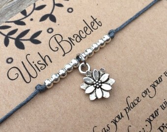Flower Wish Bracelet, Make a Wish Bracelet, Lotus Flower Bracelet, Wish Bracelet, Friendship Bracelet, Gift For Her, Cord Bracelet, Gift