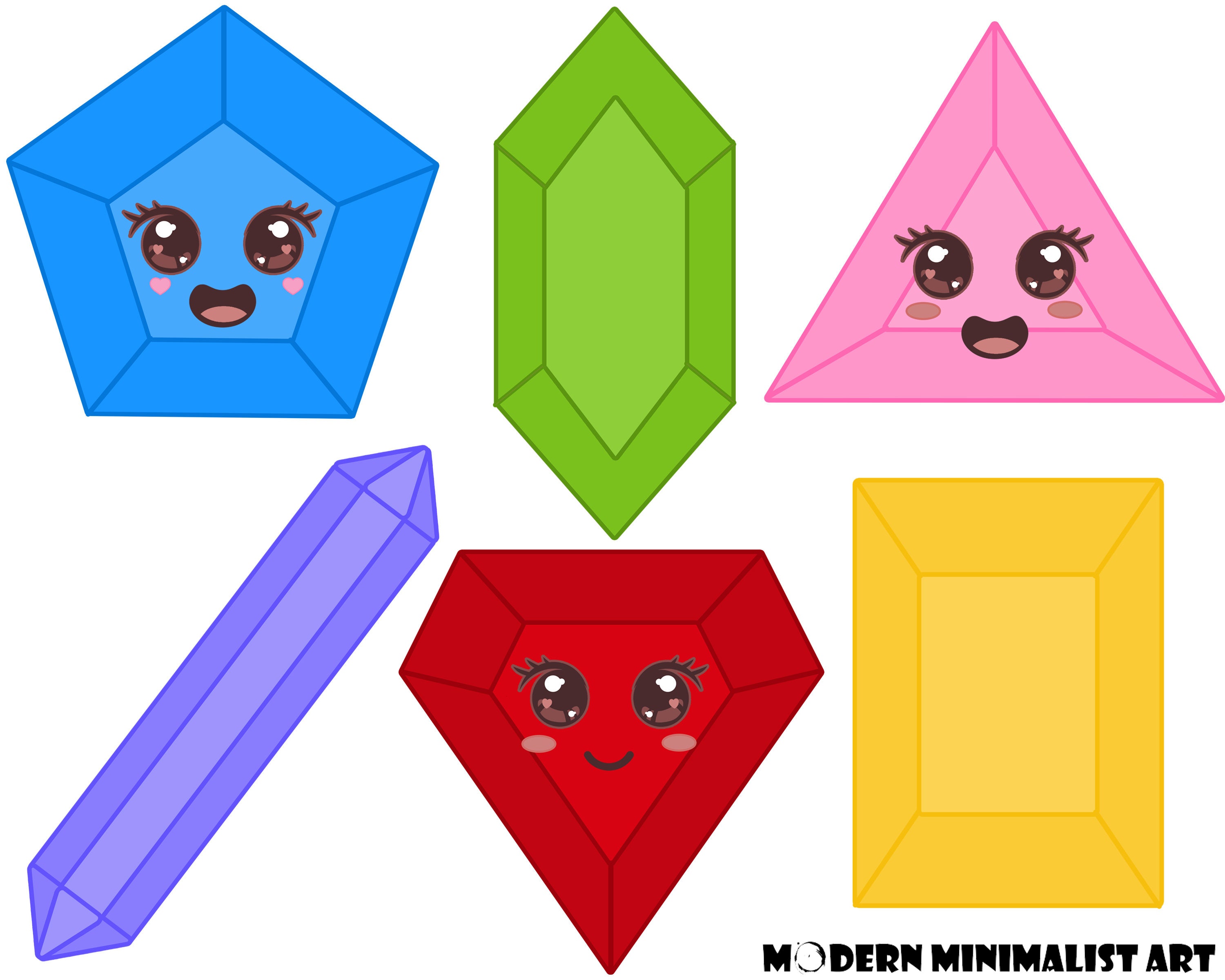 Cute Gem Clipart Pink and Blue 6 PNG Images