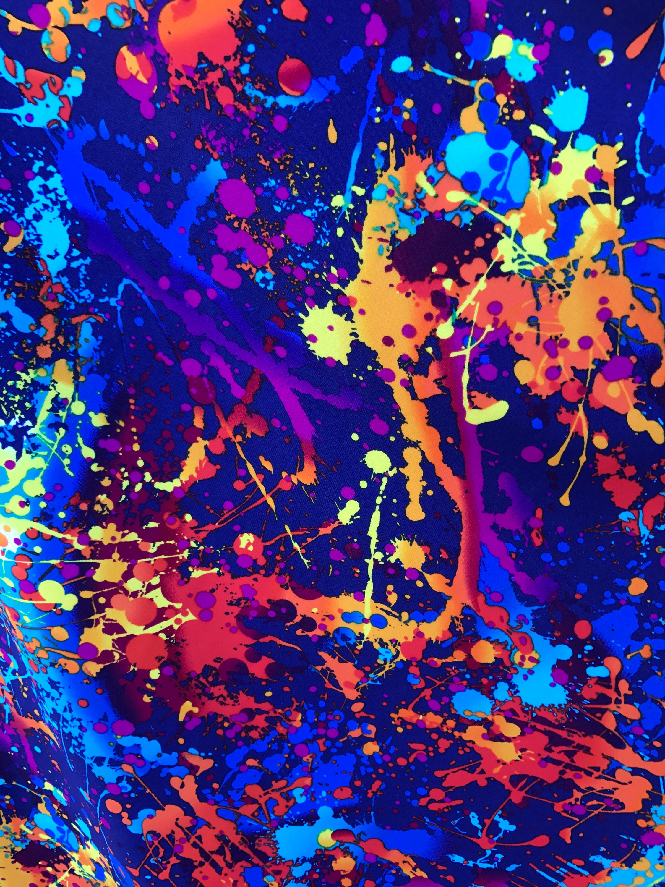 Splatter Paint on Blue Spandex Fabric Four way Strech Fabric by the Yard Splash Paint on