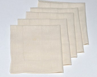 Vintage Natural Linen Off White Napkins, Set of 5