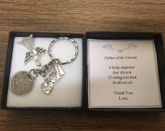 Father of the groom lucky sixpence keyring wedding favour thank you gift
