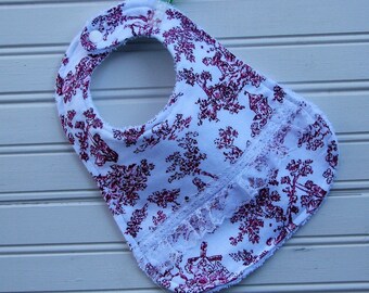 Bib - Shabby Chic Bib - Vintage Inspired Pink and White Toile Lace Baby Girl Bib - Shower Gift