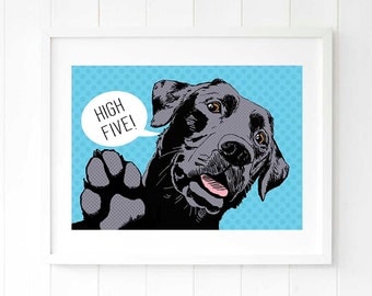 Black Labrador print, large blue giclee dog art, dog print, black Labrador art, black lab print, black lab gift, black Labrador gift