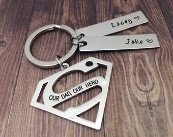 Father's Day gift Superman keychain - Personalized custom "our dad our hero" keyring - Gifts for dad Superman keychain - Custom dad keyring