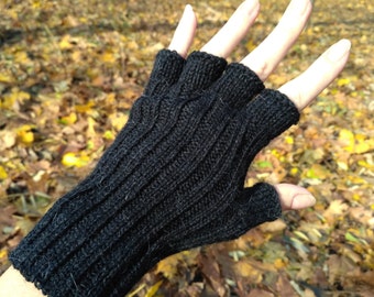 Womens gloves half finger gloves alpaca gloves wool gloves hand knit gloves black gloves fingerless gloves crochet gloves winter accessories