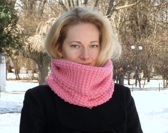 Pink scarf knit infinity scarf wool scarf women scarf crochet scarf hood scarf wrap scarf girl scarf valentines gift for her knitting scarf