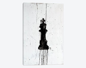 Black & White Chess Piece, King Me, Minimalist Canvas Giclee Style Print Poster, Wall Decor - Beautiful Ready to Hang Unique Pop Artwork