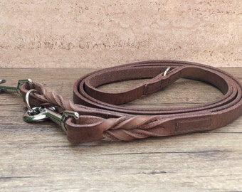 Lusy011 Leder-Führleine Für Hunde Bis 15 Kg - 220 Cm Lang, 15 Mm Breit, 3-fach Verstellbar - Naturleder