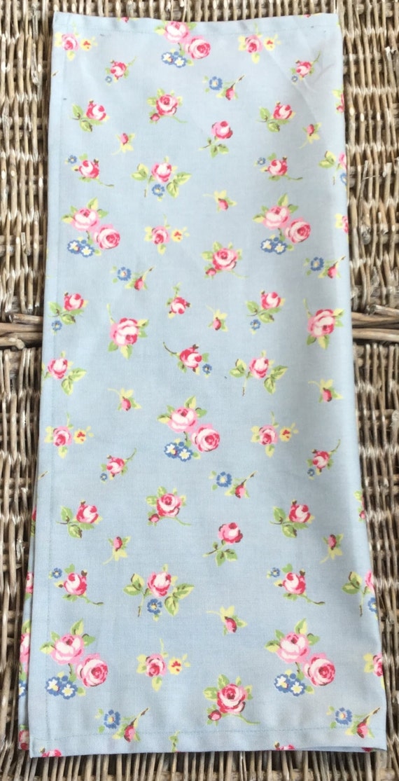 Floral cotton tea towel in pale blue chintz fabric