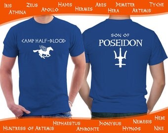 Camp Half Blood t shirt, Percy Jackson and the Olympians Demigod for boys, royal blue men sizes, Heroes of Olympus unisex shirt