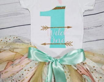 baby girl clothes wild one tribal first birthday girl outfit birthday party one year old pink gold outfit arrow tribal first birthday tutu