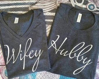 Hubby Wifey Shirts, Wifey Hubby Shirt, Wifey Shirt, Newlywed Shirts, Just Married Shirts, Honeymoon Shirts, Wedding Shirts, HW01