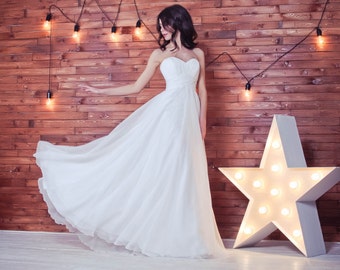 Beach wedding dress, chiffon wedding dress, simple wedding dress, empire wedding dress, wedding gown, strap less wedding dress