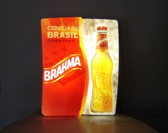 Enseigne publicitaire lumineuse Brahma cerveja du Brasil. Beer advertising. Déco bar. Bresil