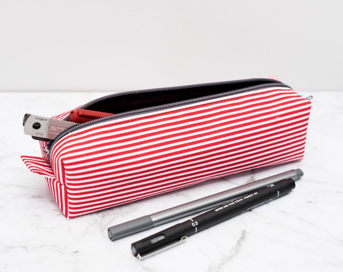 Red and White Striped Pencil Case