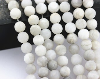 Matte White Agate Gemstone Round Loose Beads 4mm/6mm/8mm/10mm/12mm Approximate 15.5 Inches per Strand.R-M-AGA-0059