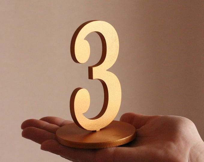 Wedding Table Numbers-Golden Table Numbers-Gold Wedding Numbers-Freestanding Wedding Number-Freestanding with base