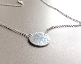 Sterling silver disc necklace, sterling silver necklace, simple silver necklace, hammered sterling circle necklace, dainty sterling jewelry