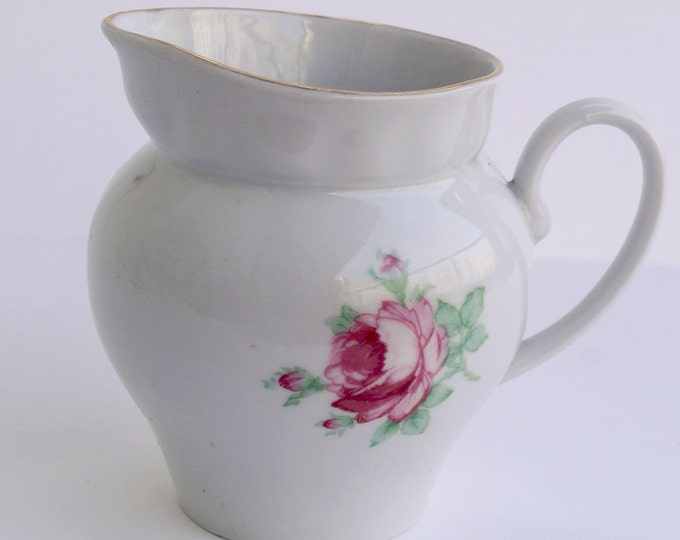 rose flower gravy boat Vintage Soviet creamer White ceramic milk jug Rose Christmas gift for her Retro table setting