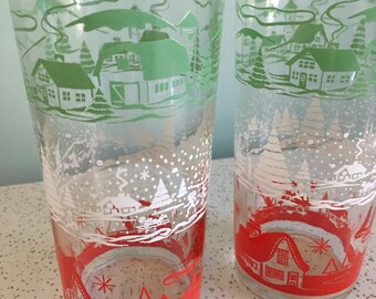 Vintage Holiday/Winter Glass Tumbler - Set of 2