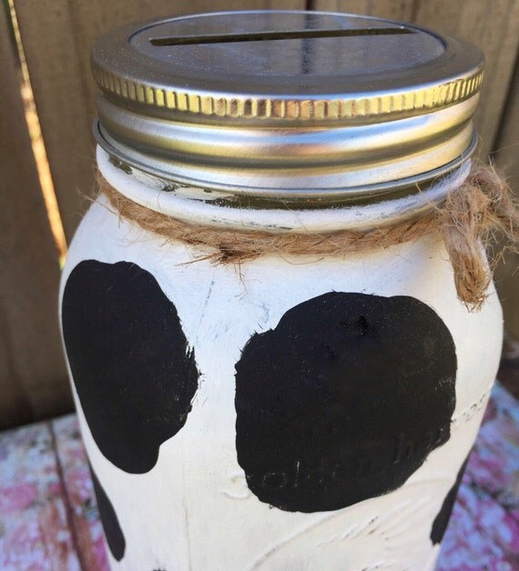 Cow Painted Piggy Bank Painted Mason Jar Money Bank Black