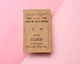 Silver Lightning and Cloud Earrings with Hand Designed Kraft Gift Card