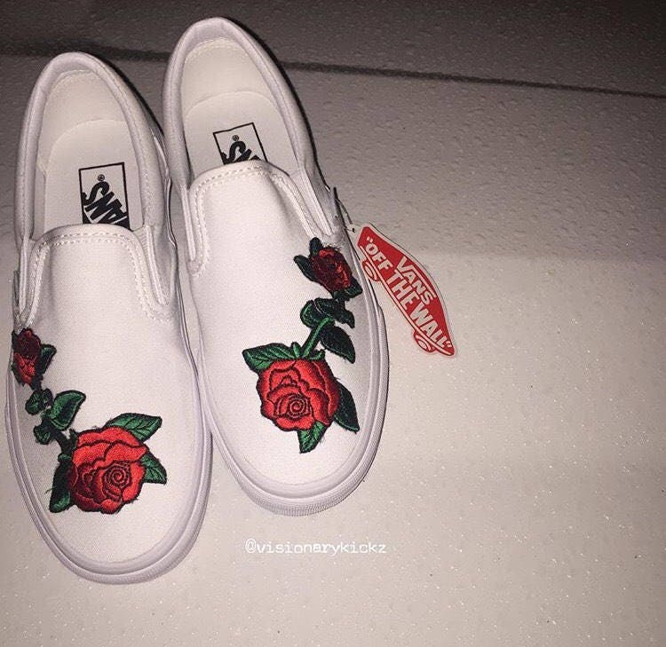Custom Slip On Stitched Vans Roses