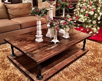 Double Tiered Iron Piping Coffee Table | Industrial Rustic Coffee Table | Iron Piping Table |