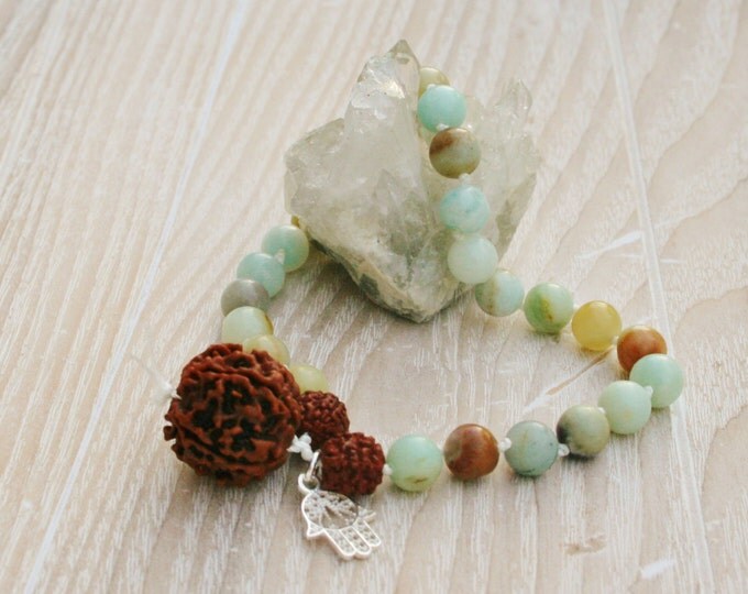 Hiresh small dark Mala, 27 + 1 Beads, Rudraksh Guru Bead, Hamsa Hand, Japa Mala, Jewels, Yoga, Yoga Yoga Mala Gift