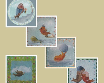 Luxury cards, URR.ill, set, 5 maps, post, collecting, illustration, decoration, for him, for her, birthday, child, cards shop, envelope