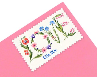 25 Floral Love Stamps - 20c - Vintage 1982 - Unused Postage - Quantity of 25