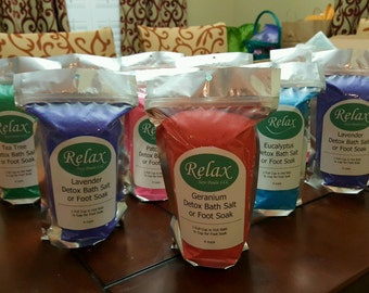 Choose LARGE 32oz / 16oz of Geranium DETOX Bath Salt or Foot Soak, All Natural Ingredients, Handmade without Citric Acid